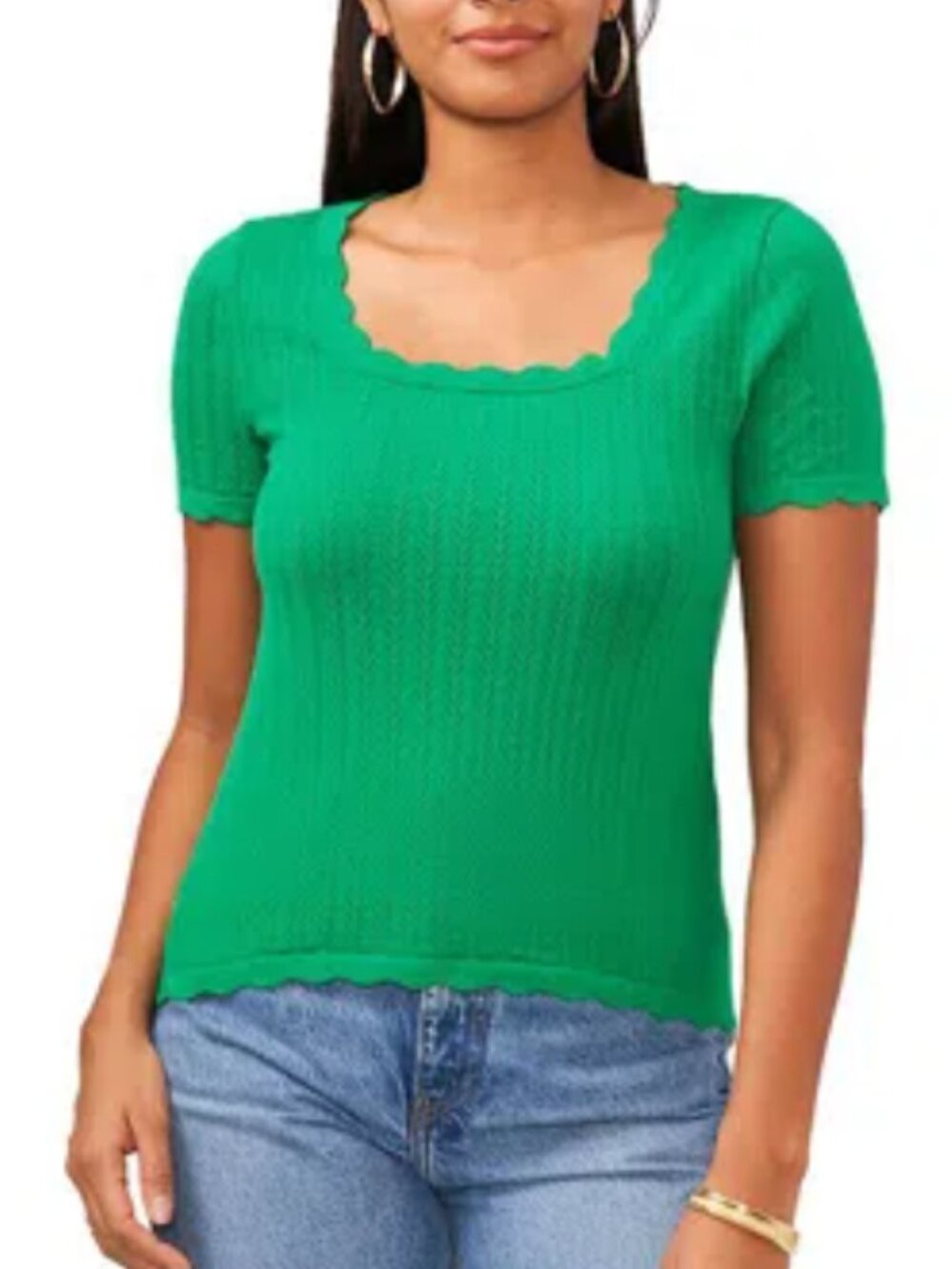 Halogen Women's Knit Green Short Sleeve Top, Large